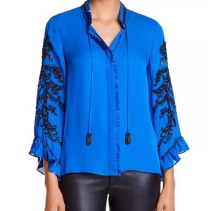 Kobi Halperin Royal Blue Margo Blouse with Black detailed Embellishments